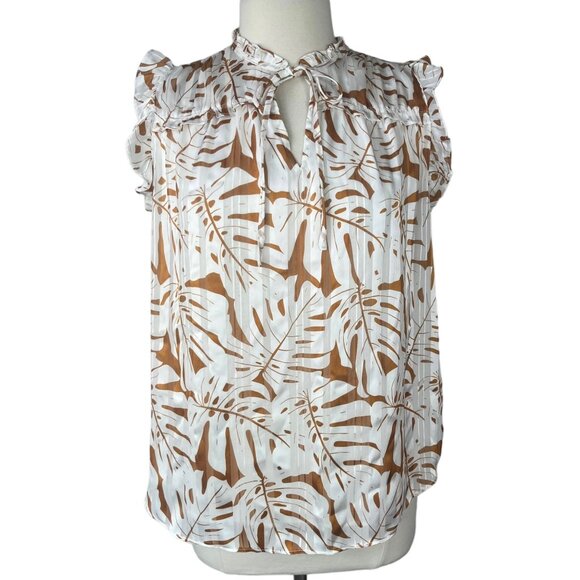 Rachel Rachel Roy Sleeveless Blouse Womens Medium White Gold Ruffle Sleeves - Picture 1 of 9